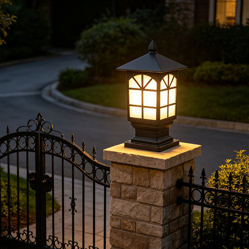 European Style Antique Aluminum Column Lamp IP65 Rated LED Outdoor Garden Gate & Landscape Lighting