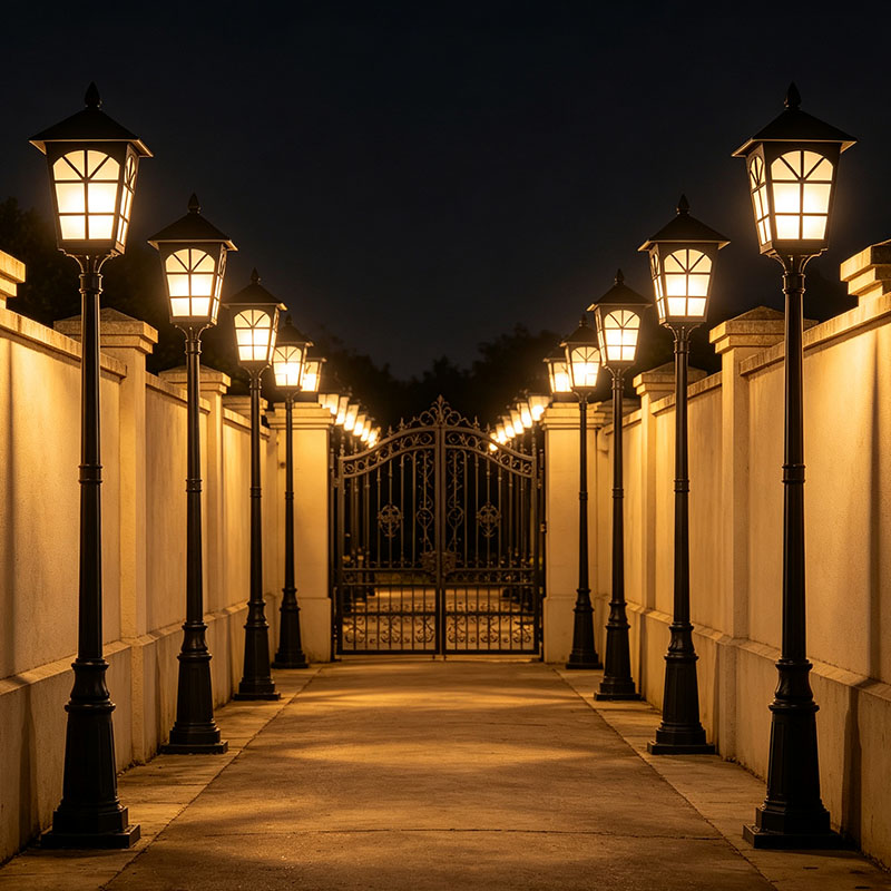 European Style Antique Aluminum Column Lamp IP65 Rated LED Outdoor Garden Gate & Landscape Lighting