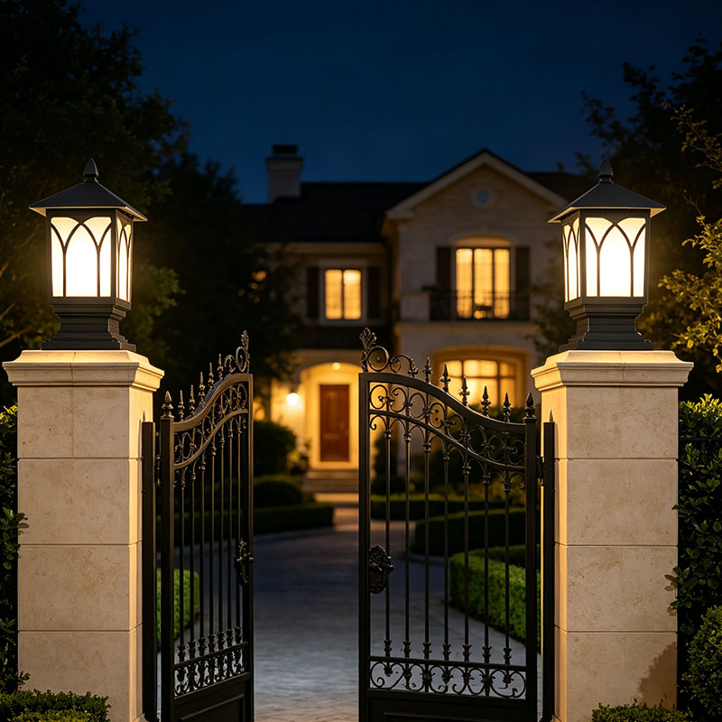 Outdoor IP65 LED Fence Lights European Style Villa Exterior Door Pillar Lights Balcony Corridors American Minimalist Column Lamp